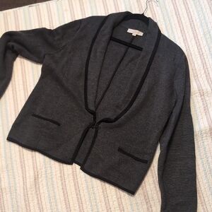 LOFT Charcoal Cardigan with Black Accents